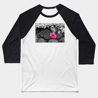 Pink Hibiscus on Lava Rock Wall Baseball T-Shirt